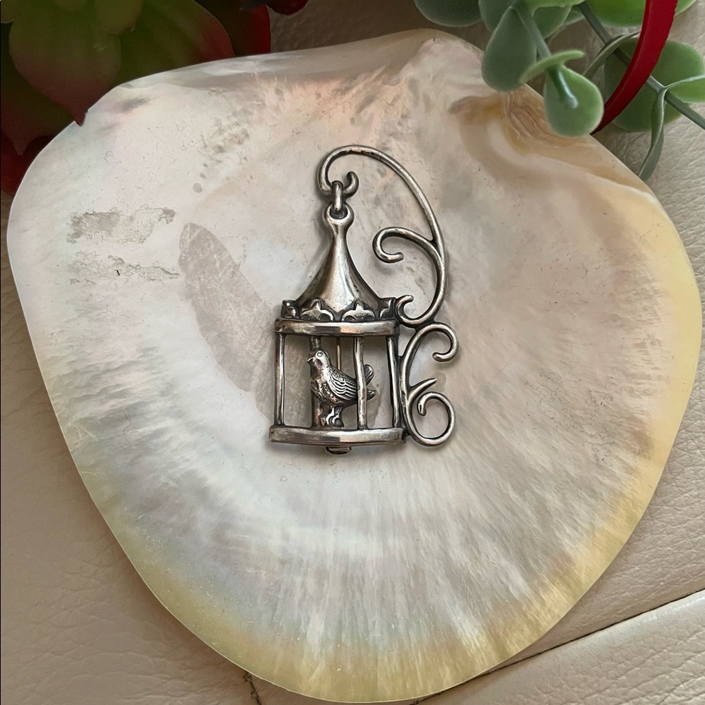 Lang Sterling Silver Bird in a Birdcage Brooch